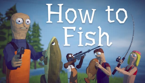 Official How to Fish game artwork with armed fish and a small boat
